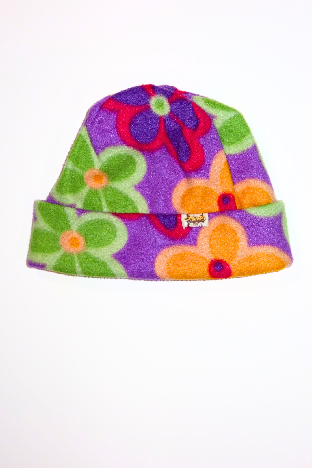 Tuque fleurie (mauve/orange)