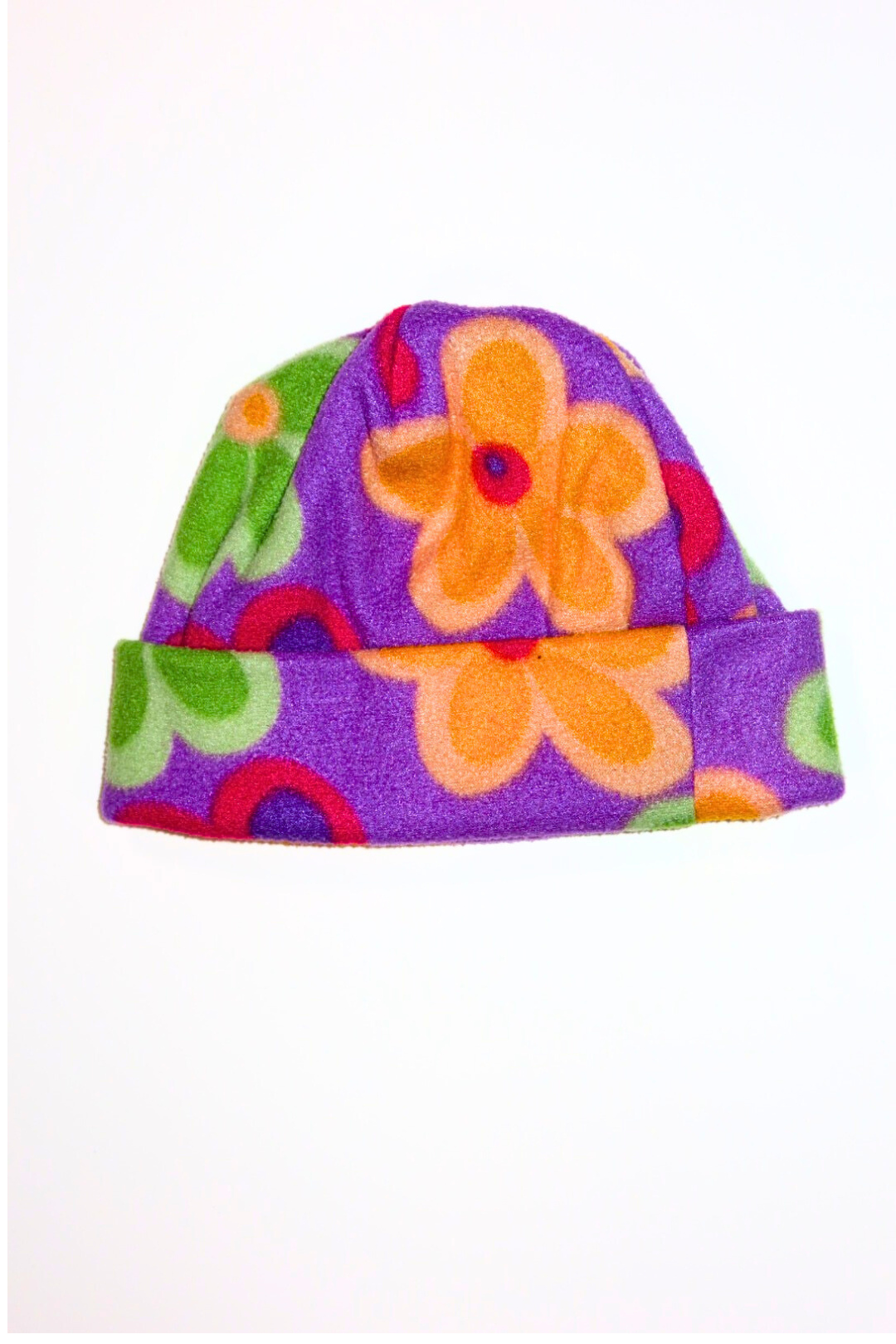 Tuque fleurie (mauve/orange)